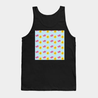 Hibiscus Flower Pattern in Watercolors and a light blue background Tank Top